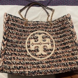 Tory Burch Ella Large Raffia Melange Chain Tote